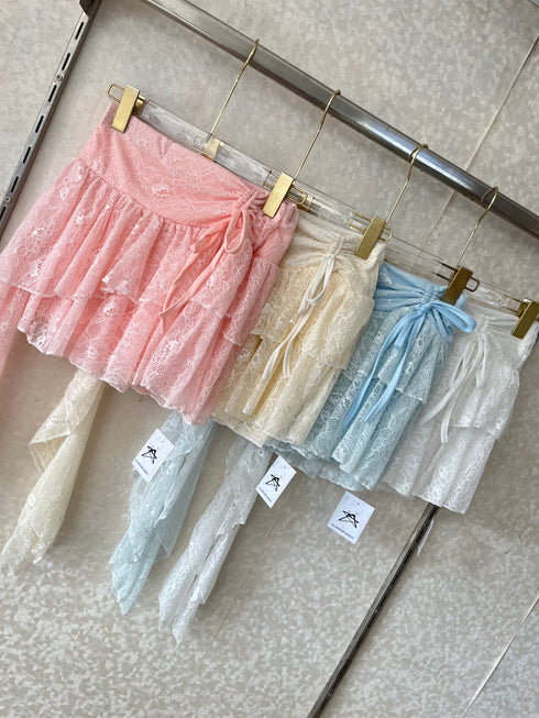 Lacey Tiered Ruched Up Mini Skirt
